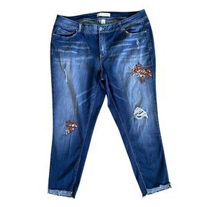 Cato EST. 1946 Womens Blue Denim Embroidered Floral  Jeans Size‎ 18 Distressed